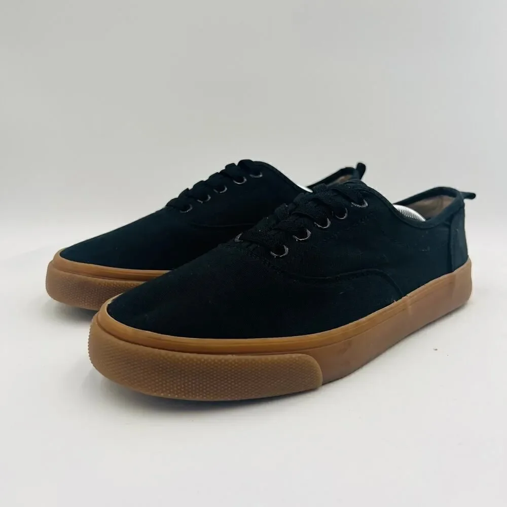Old Navy Black Jack Canvas Lace-Up Black Tan Sole Sneakers for Kids Size 5